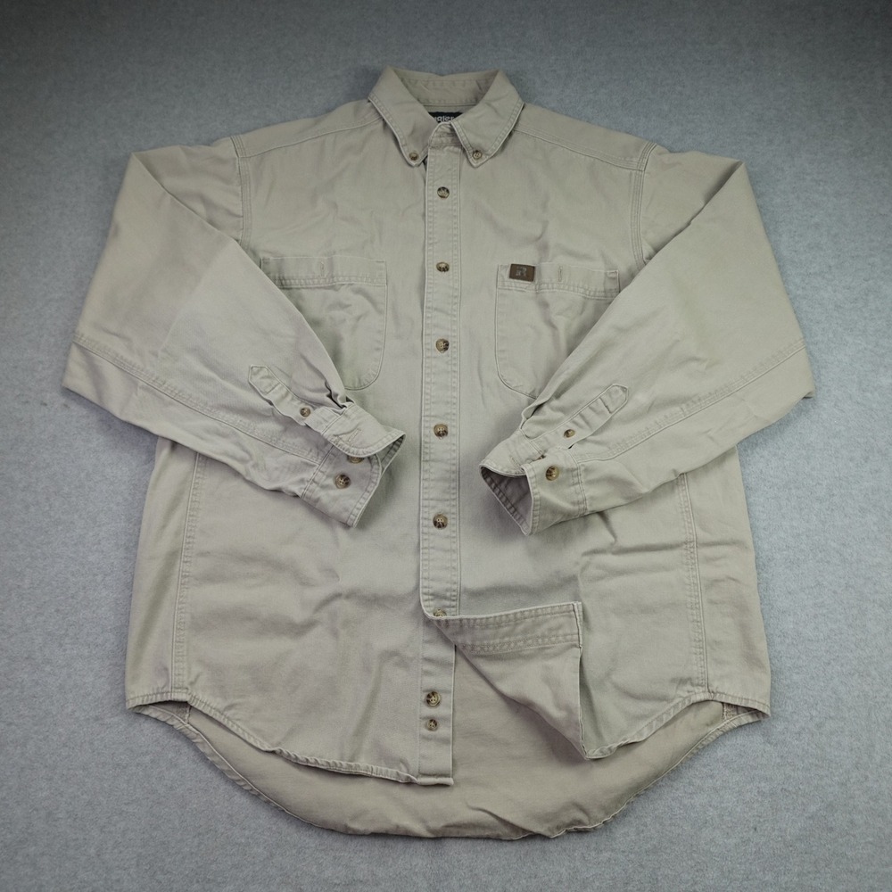 Wrangler Shirt Mens Large Khaki Riggs Workwear Button Down Long Sleeve Western
